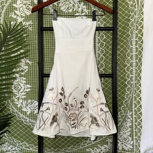 Vintage GUESS Strapless Embroidered Midi Dress White Boho Cotton Y2K Size 1